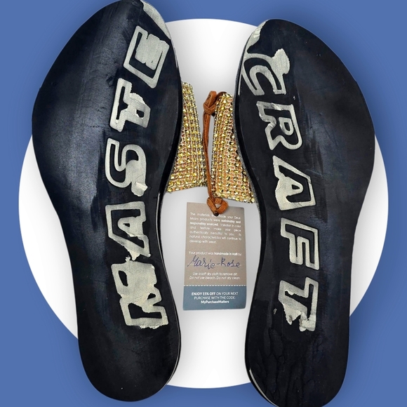 🆕 Boho Luxe Crystal Slides Deux Mains Handmade Haiti 100% Leather Eco Sandals - Picture 7 of 14